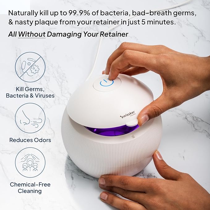 Swissklip ShinePod Ultrasonic Dental Cleaning Pod | Ultrasonic Retainer Cleaner Machine | Mouth Guard Cleaner| Night Guard Cleaner| Aligner Cleaner | Denture Cleaner - White