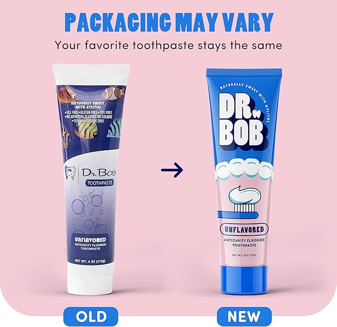 Dr. Bob Unflavored Anticavity Fluoride Toothpaste for Kids, Dentist-Recommended Toothpaste Gel with Xylitol for Sensitive Teeth, SLS-Free, Children and Adult Oral Care, 4 oz., 1-Pack