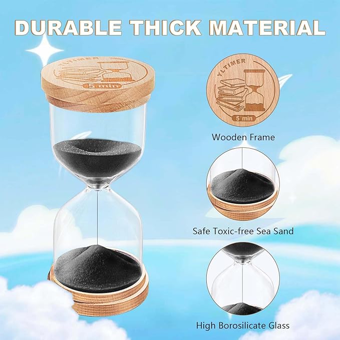 1 Minute Sand Timer, Wooden Sand Hourglass, Small Blue Hourglass, Sandglass Clock 1 Min for Classroom,Game,Decorative (Black)