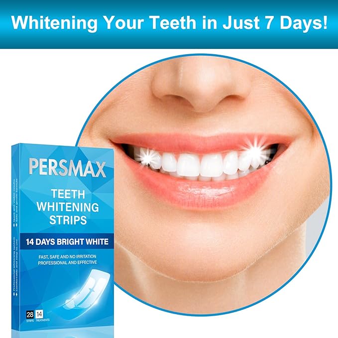 Teeth Whitening Strips for Sensitive Teeth Enamel Safe Whitening Kit No-Slip Remove Coffee Wine Smoking Stains Professional 14 Treatments 28 Strips