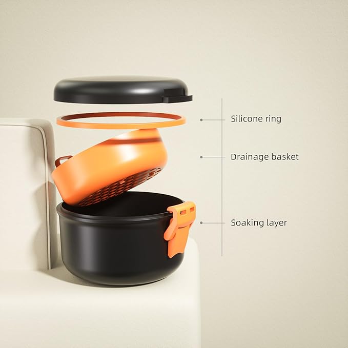 ARGOMAX Leak Proof Retainer Cleaner Case, Denture Cups for Soaking Dentures, Denture Travel Case (Black + Orange).