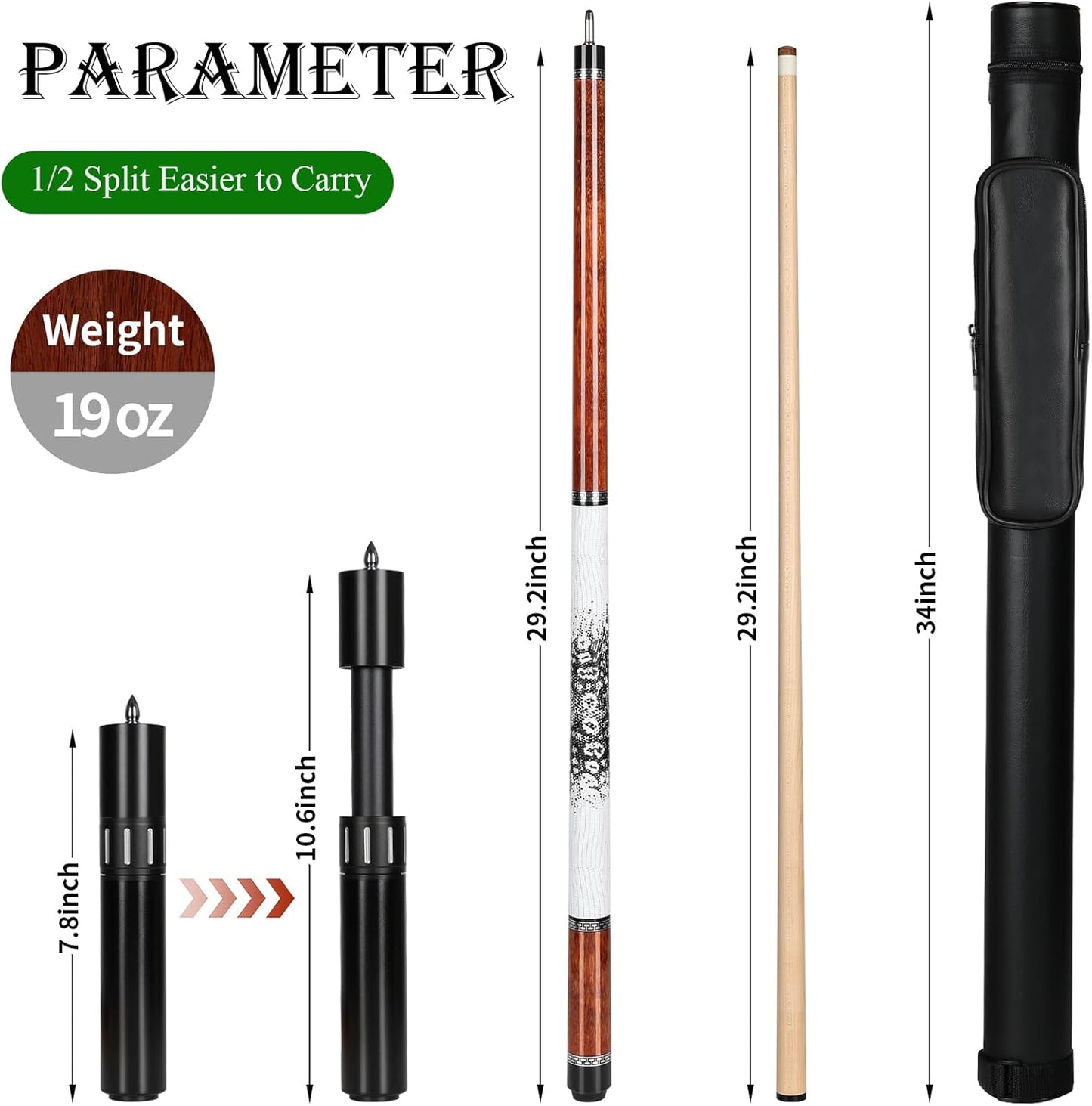 Advanced Pool Stick with Telescopic Cue Extension, Original Dyeing Brown Cue Sticks for Billiard Enthusiasts, 58'' Pool Cue Set with Accessories (Leatheret Carry Bag, Chalks, Gloves)