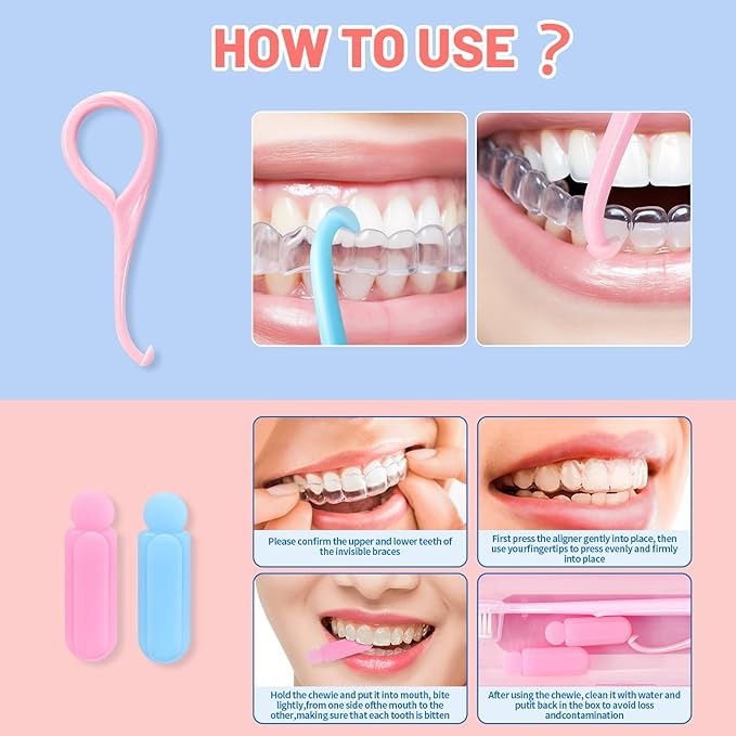 Orthodontic Care Kit for Invisalign Users –V-Shape Toothbrush, 2 Flavored Chewies, Aligner Removal Tool, Breathable Retainer Case – Portable Dental Cleaning Set for Travel & Daily Use