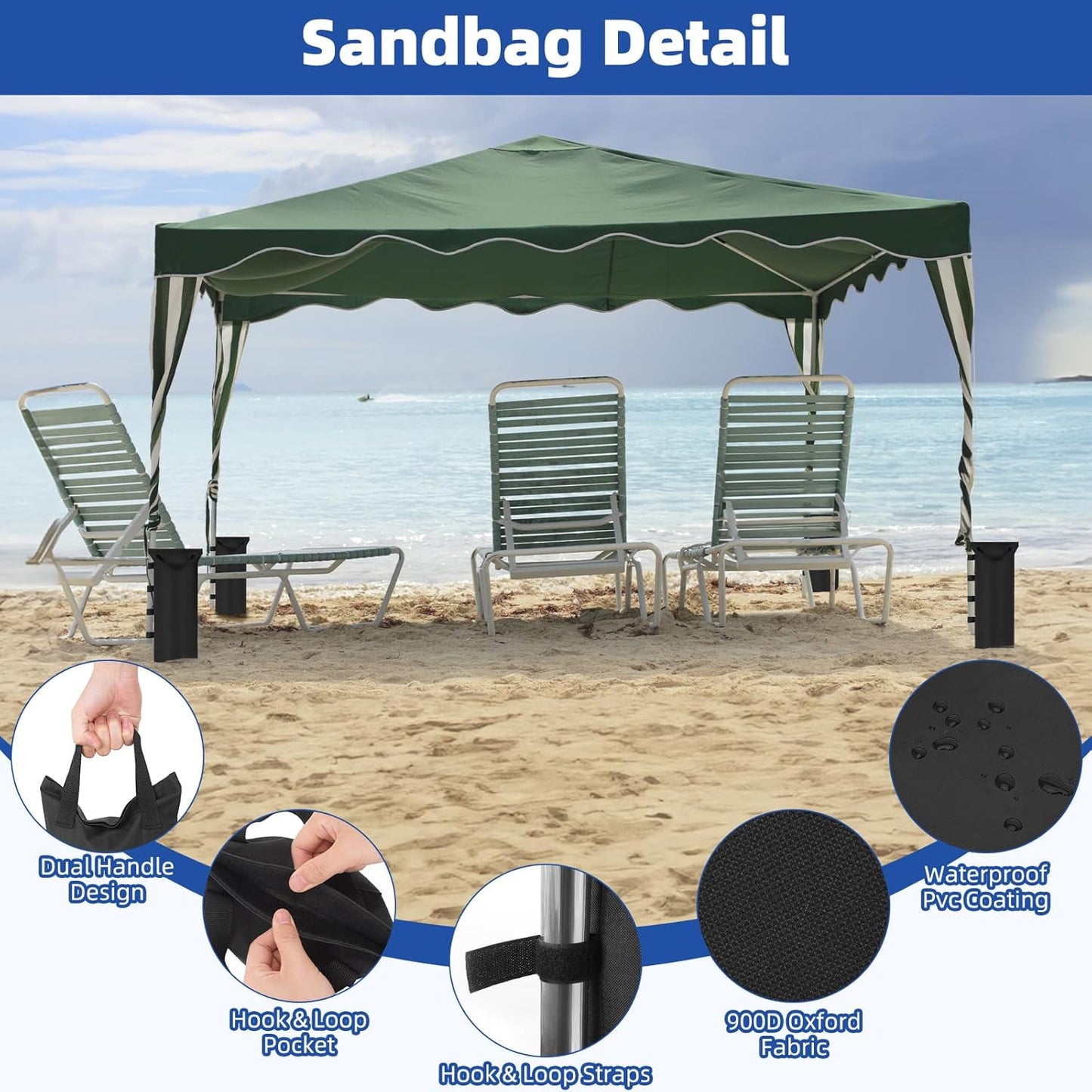 Kaskawise Canopy Tent Weights Set of 4 – 160lbs Heavy Duty Sand Bags for Pop Up Tents, Canopy Legs, Patio Umbrella, Gazebo, Trampoline – Waterproof 900D Oxford Fabric – Black