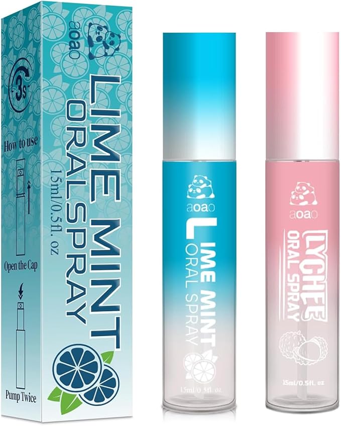 Oral Spray for Adults, Mouth Freshening Spray, Portable Peppermint Oral Freshener, Alcohol & Fluoride-Free Oral Care Mouth Spray, Travel, Dates, Office, Dry & Bad Breath,0.5fl.oz (Blue/Pink)