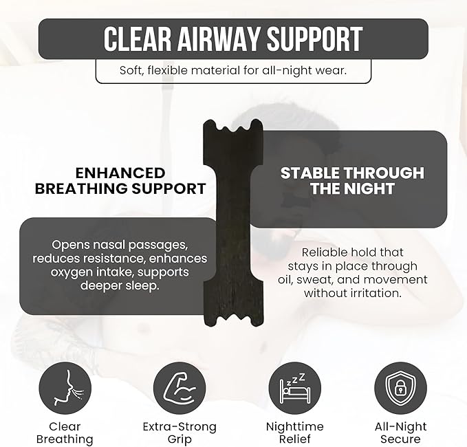 Nasal Strips for Breathing (60 Count) – Extra-Strength Grid Adhesive – Built for Nighttime Comfort, Clear Breathing & Consistent Sleep Routines (for Him - Black)