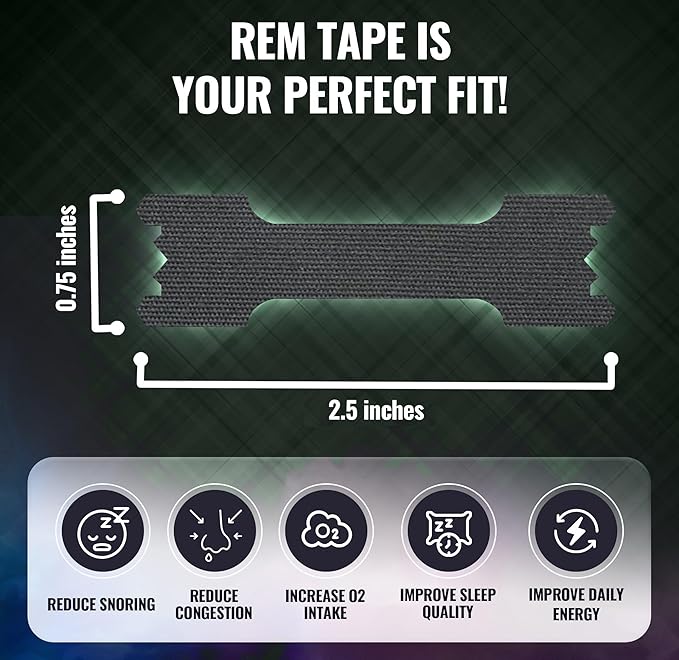REM Tape™ Extra Strength Nasal Strips (30 Pack). Congestion and Snoring Relief. Dual Spring Flex Technology. Soft Medical Grade Fabric. Skin Friendly Hypoallergenic Adhesive. One Month Supply!, Black