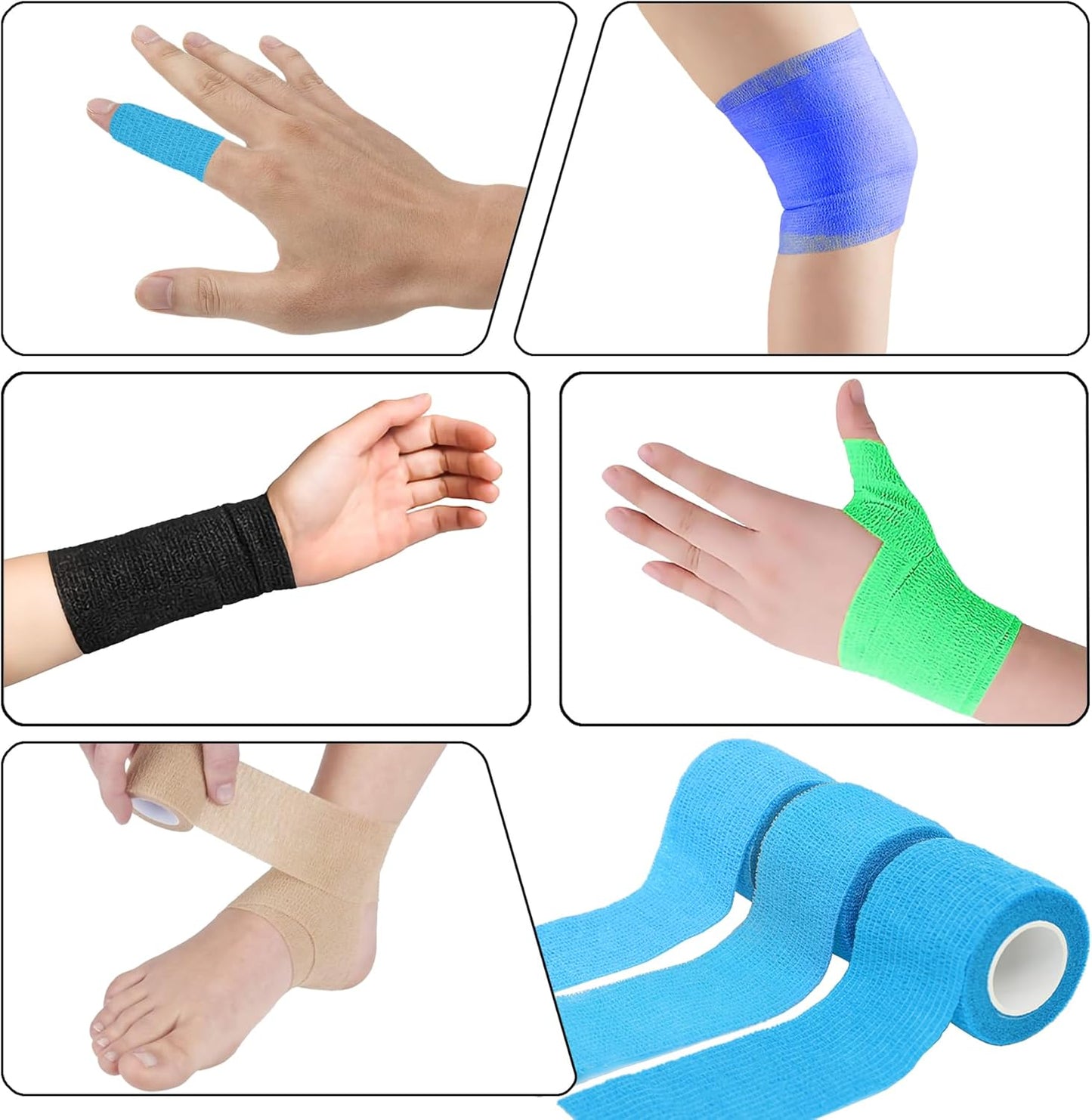 6 Pack 2 Inches Self Adhesive Bandage Wrap Breathable Cohesive Bandage Elastic Tape for Pets, Athletic, Sports, Wrist, Knee, Ankle(5 Yards Per Roll, Light Blue)