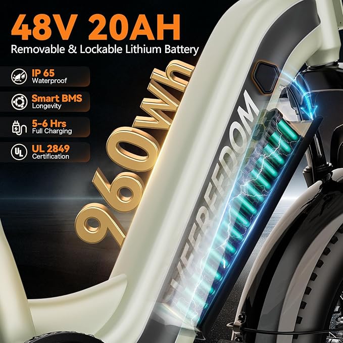 1500W Peak Motor Electric Bike for Adults Up to 80 Miles 30MPH Dirt Ebike 20" x 4 Fat Tire 48V 20Ah Removable Battery Mountain E Bike Commuter Full Suspension Bicycles for Men Women