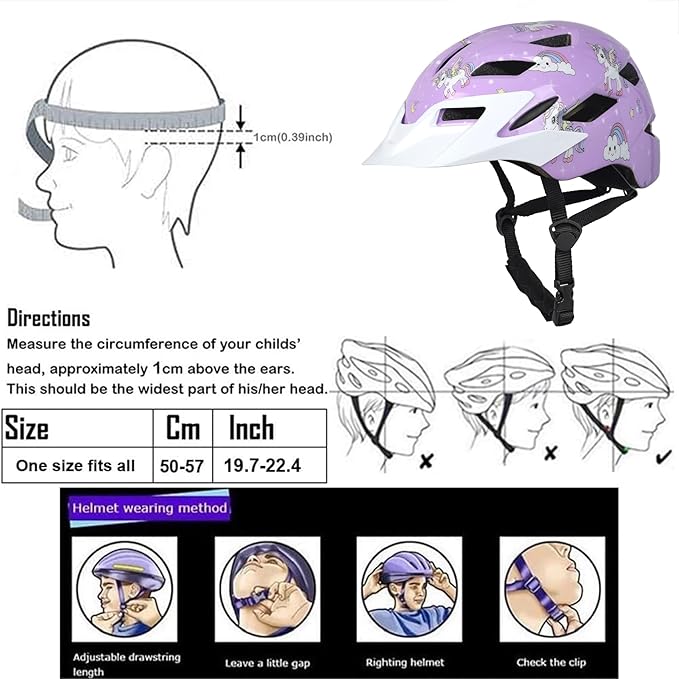 Kids Bike Helmet,Bavilk Kids Boys Girls Bike Helmets with LED Light Detachable Visor Children Youth Teen Multi-Sport for Skating Cycling Scooter Skateboard Adjustable & Lightweight 19.7"-22.4"