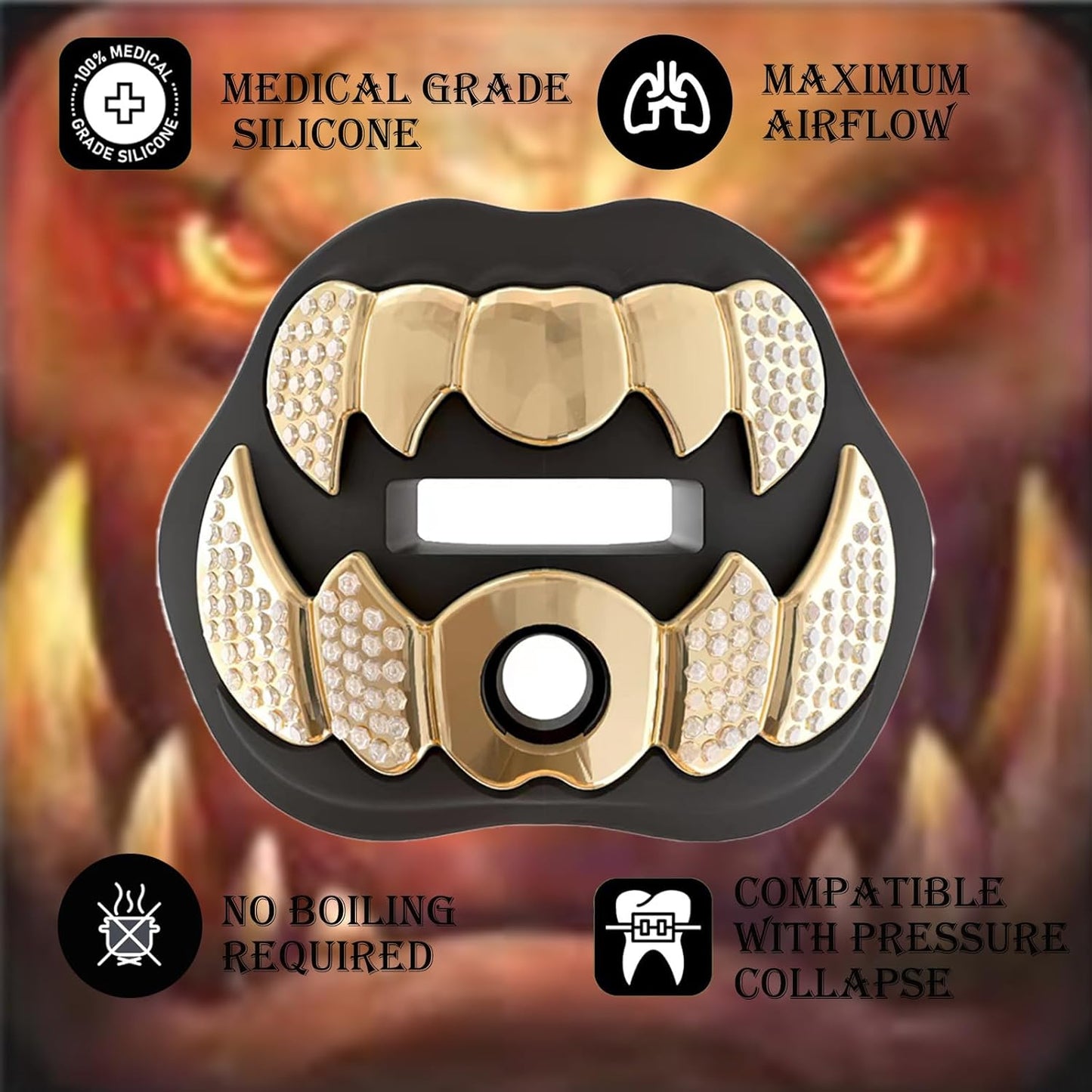 LeCool Football Mouth Guard with Connected Strap- 3D Beast Chrome Adult and Youth Mouth Guard-Mouth Piece for Sports for Maximum Air Flow and Teeth Protection