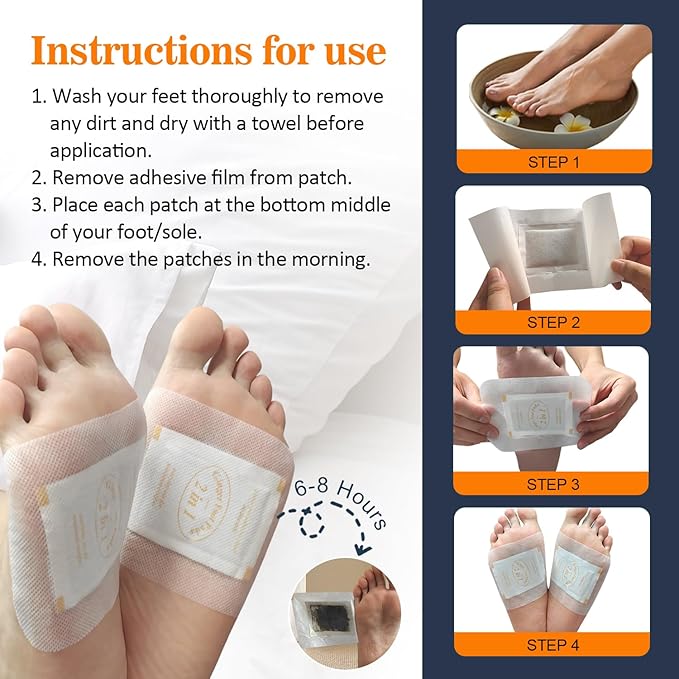 2 in 1 Foot Pads, 30 Pads Tear and Use Pure Ginger Bamboo Wormwood Foot Pads, Bigger Adhesive ''Stay in Place'' Goodnight Pads