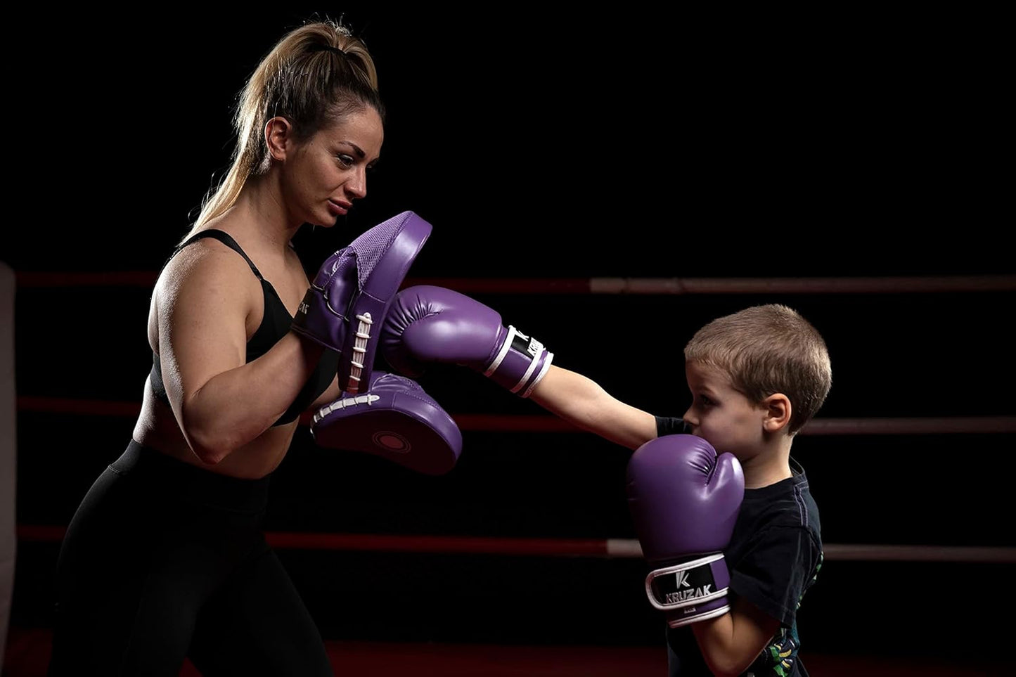 Kruzak Plain Kids Focus Mitts and Boxing Gloves Set for Kickboxing and Muay Thai MMA Training - Unisex Kit with Punching Pads for Martial Arts and Karate