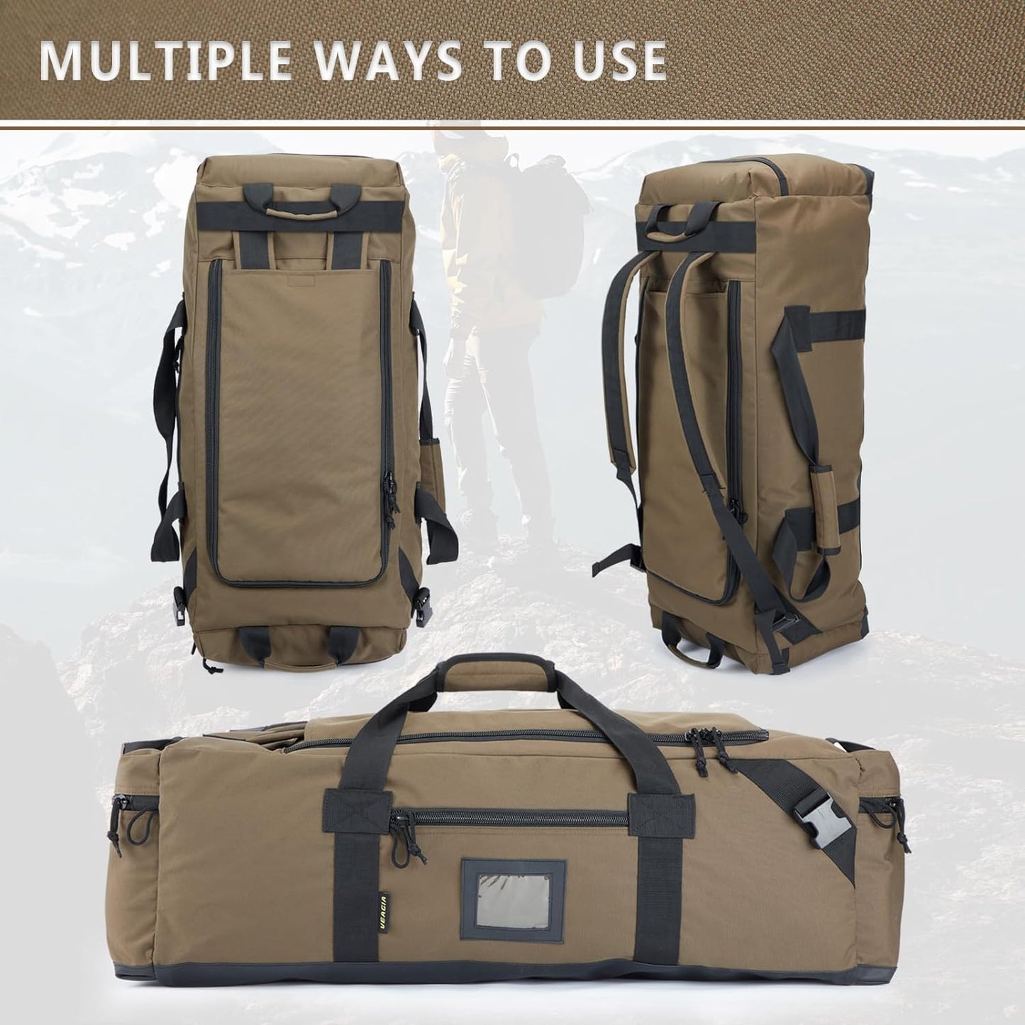 105l Large Duffel Bag For Travel, Gym & Sports - Water Repellent Polyester, Hidden Straps, Shoe Compartment - Perfect Luggage Duffle Bag Or Backpack For Men & Women