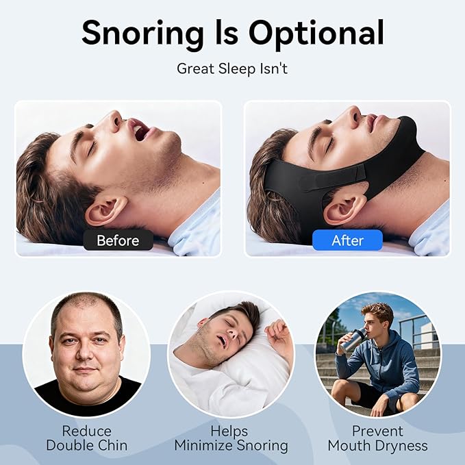 Chin Strap for Sleeping & Nighttime Support - Gently Keeps Mouth Closed to Promote Nasal Breathing for a More Restful Night, biack
