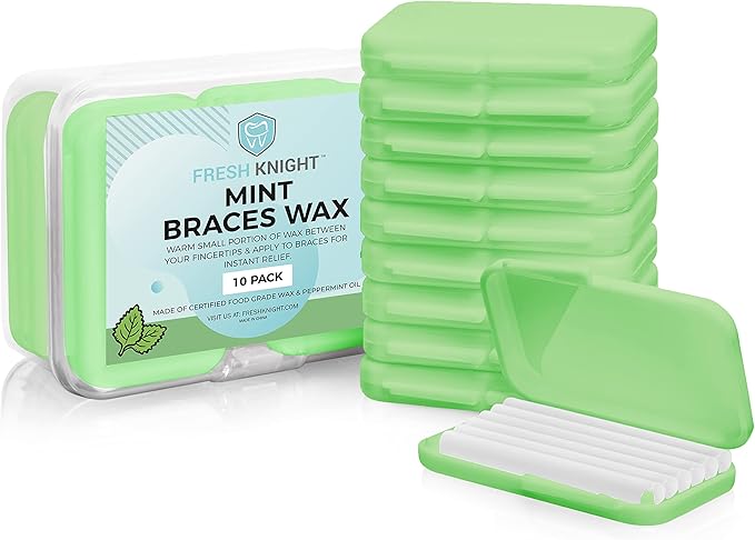 Braces Wax, 50 Orthodontic Strips & Cases (Mint) - 10 Pack, Premium Food Grade Wax for Aligners. Fresh Knight.