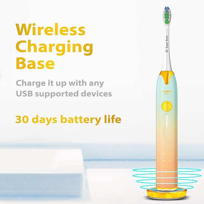 Wagner Stern Ultrasonic Toothbrush with Pressure Sensor, Peach/Blue, Battery Powered, Unisex-Adults