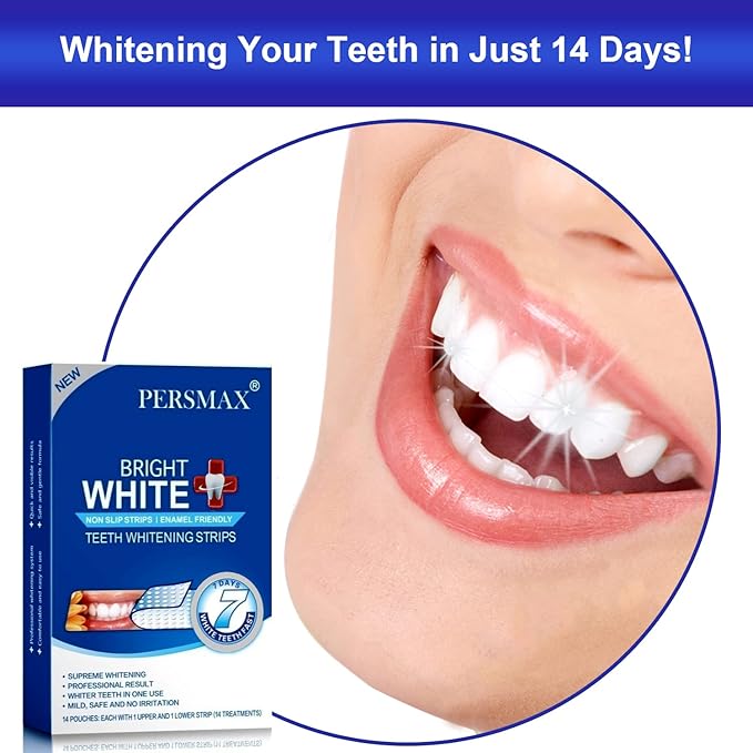Teeth Whitening Strips – Professional Dentist Approved, Gum-Safe Formula, 28 Non-Slip Strips Kit, 14 Treatment, Pain-Free Express Whitening in 30 Min, Easy to Use for Bright Smile