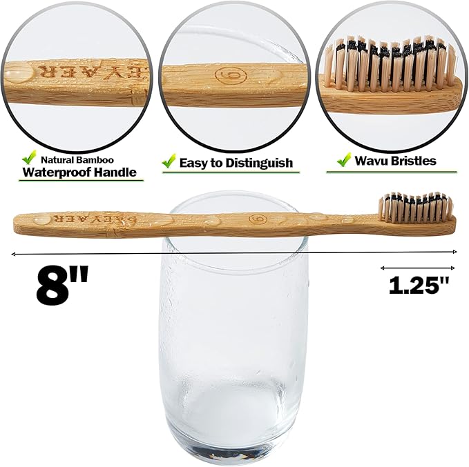 10 Count Bamboo Toothbrush (Soft+Medium) Charcoal Toothbrushes, Natural Wood Toothbrushes, Reusable Travel Toothbrushes