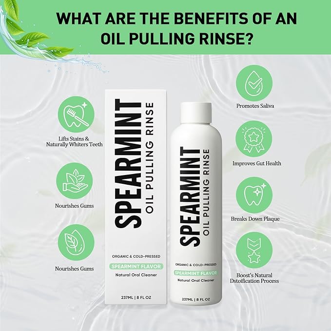 Spearmint Oil Pulling Rinse – with Organic Cold-Pressed Coconut Oil ＆ Mentha Haplocalyx Oil, Natural Mouthwash for Fresh Breath, Healthy Gums & Teeth Whitening, 8 fl oz (2)
