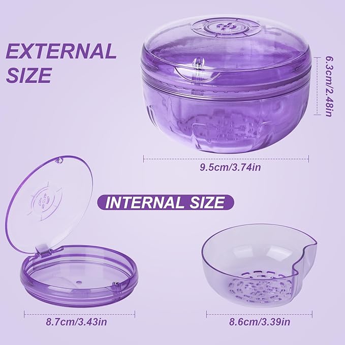 Retainer Cleaner Case,Double Layer No-Leak Denture Cup for Soaking Dentures, Denture Bath for Invisalign Aligner,Retainers,Mouth Guard,Night Guard (Purple)