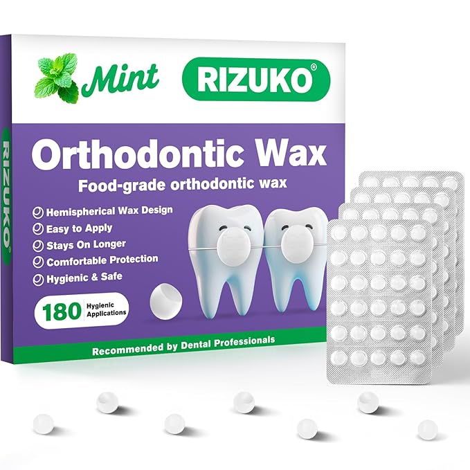 Orthodontic Wax for Braces - 180 Dental Wax Dots | Hygienic Individual Wraps, Mint Flavor
