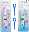 2Pcs Denture Brush Dual Head Toothbrushes False Teeth Brush Denture Cleaning Kit Toothbrush(Purple Green)