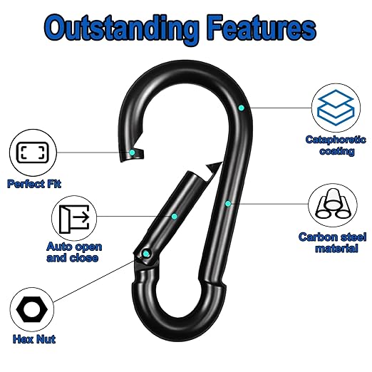 20PCS M4 Black Carabiner Clip, 1.57Inch Bulk Snap Hook Quick Link Small Carabiner Clips,Spring Link Buckle for Fishing Camping Hammock Dog Leashes-120LBS Holding Capacity