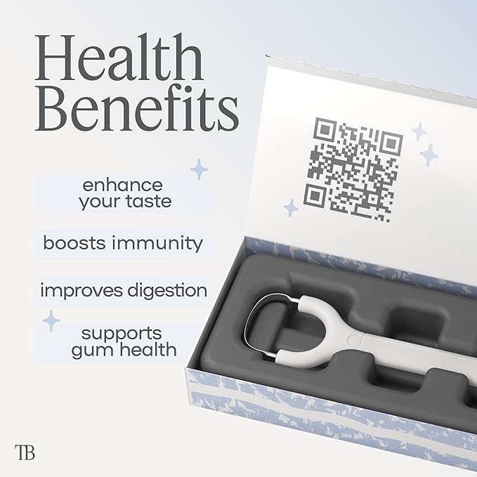 TheTongueBuddy™ Effective Tongue Scraper for Adults - Ergonomic Tongue Cleaner Promotes Fresher Breath, Travel-Friendly Beauty and Personal Care Essential (Smoke White)