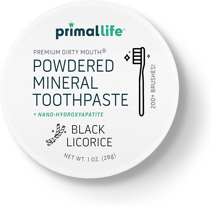 Primal Life Organics - Dirty Mouth Toothpowder, Tooth Cleaning Powder, Flavored Essential Oils with Natural Kaolin & Bentonite Clay, Good for 200+ Brushings, Organic, Vegan (Black Licorice, 1 oz)