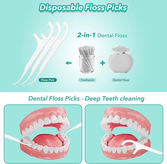 400 Count Floss Picks Dental Tooth Picks Floss Sticks Flossers Strong Toothpicks in Handy Travel Cases for Family Restaurant Bulk Adults Teeth Cleaning