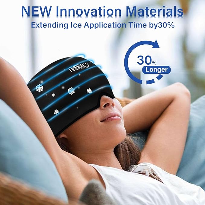 iTHERAU Migraine Relief Cap, Soothing Headache Hat, Gel Ice Pack Head Wrap with Hot and Cold Therapy, Headache Relief Cap for Sinus, Puffy Eyes, Tension and Stress Relief