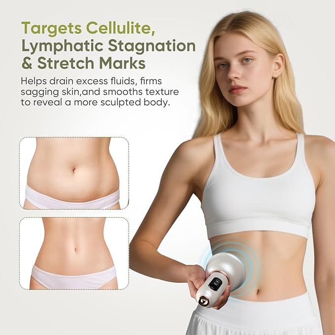 Lymphatic Drainage Massager & Anti Cellulite Massage Tool — Body Sculpting Machinefor Legs, Arms & Belly, Body,Helps Reduce Stretch Marks & Cellulite,with Microcurrent, Light Heat & Vibration