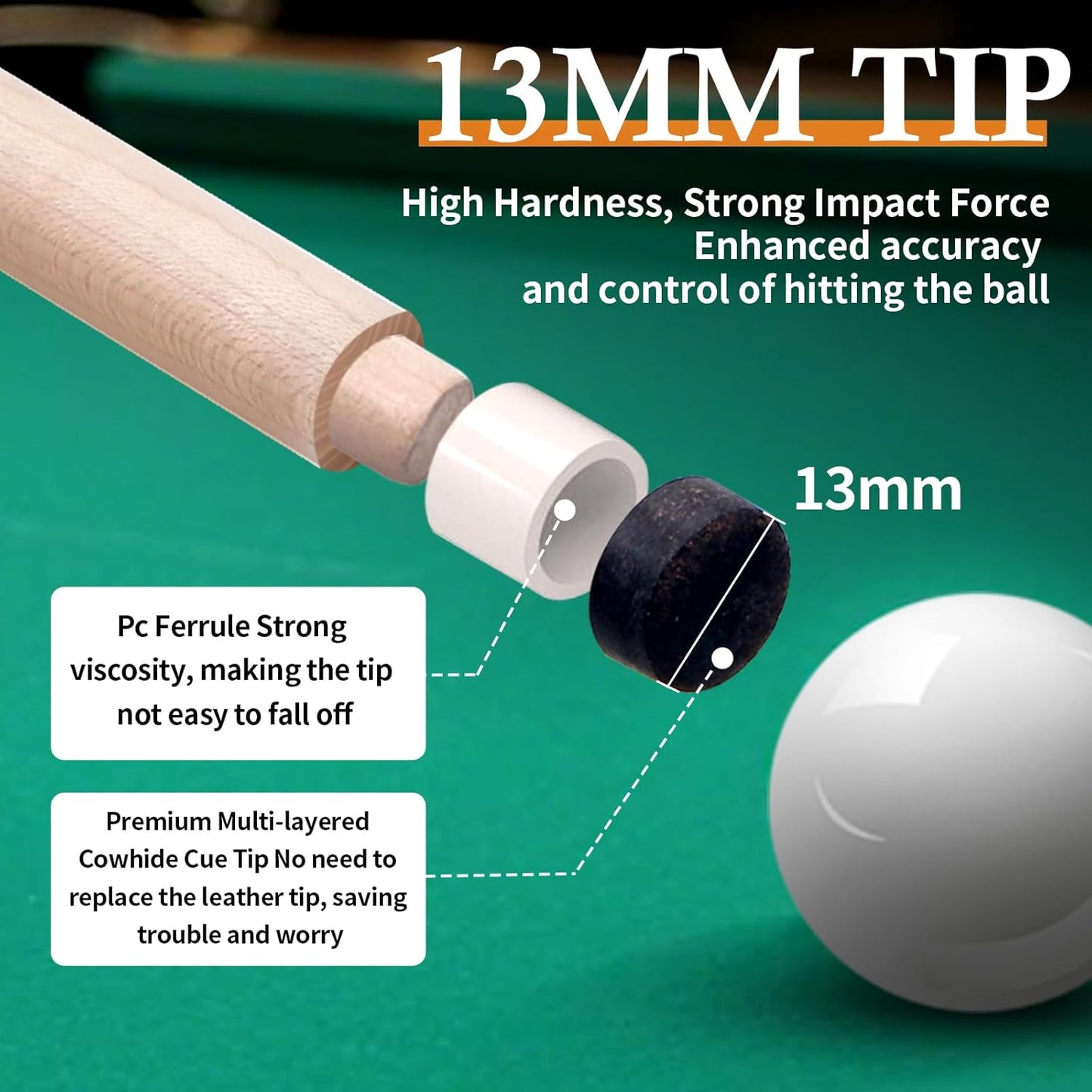 Kmise Pool Cue Stick Set, Canadian Maple 58 Inch 18 19 20 21oz 13mm Tips, New Upgraded Irish Linen Wire Grip Billiard Table Cues Sticks, 4 Colors Optional, W/Chalk, Gloves for Bar Professional Adults