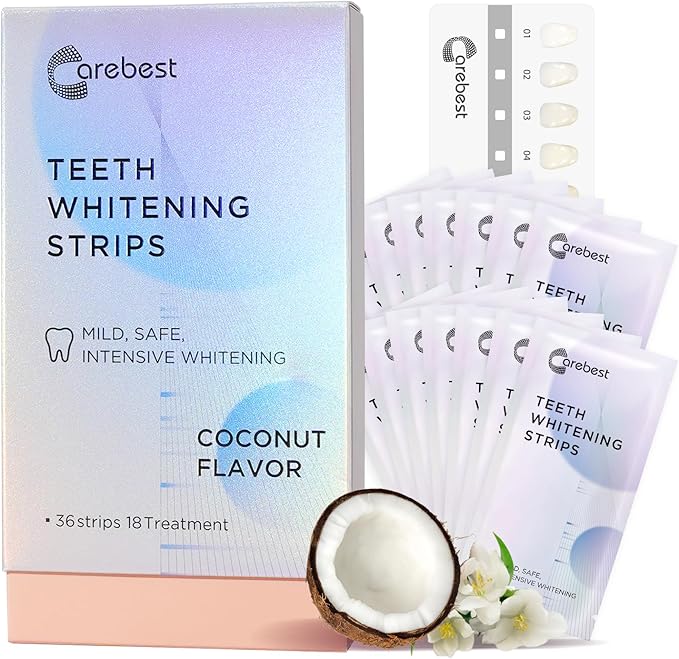 Coconut Whitening Strips,Enamel Safe Non-Slip Whitening Strips for Sensitive Teeth,18 Treatments Teeth Whitening Kit