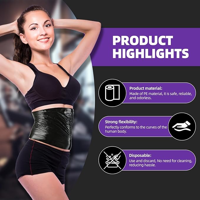 60 Meters Black Osmotic Plastic Body Wrap, Workout & Sweat Enhancer Stomach Film Body Applicator Power Wrap (3 Rolls)