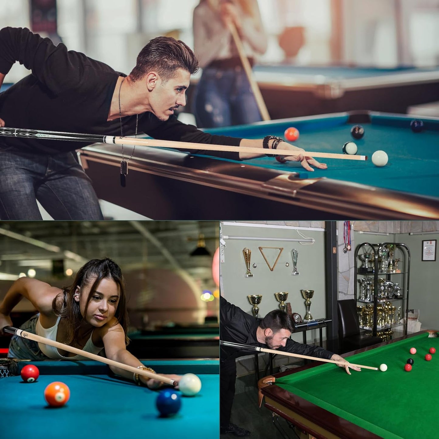 58-Inch Maple Wood Pool Cue, 2-Piece Design, 18oz-21oz – Durable Billiard Stick with Leather Case for Home, Bar, and Competitive Play