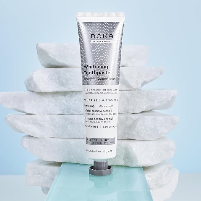 Boka Fluoride Free Toothpaste Nano Hydroxyapatite, Whitening* - 4 Fl Oz 1Pk + Boka Pro Stix Oral Probiotics for Mouth Bad Breath - 30ct Dental Probiotics Powder