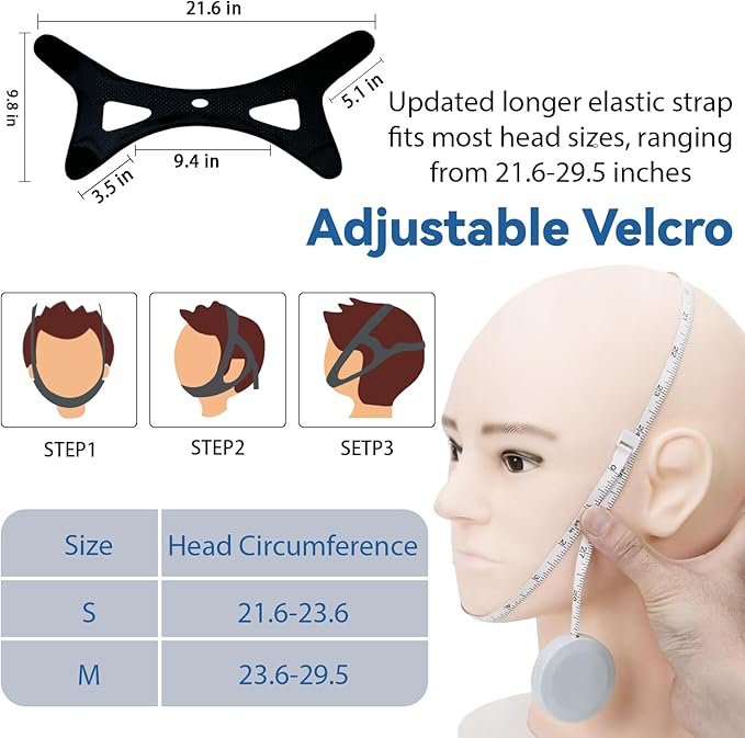 Chin Strap for CPAP Users,Chin Strap for Snoring,Adjustable & Breathable Anti Snoring Chin Strap for Sleeping, Jaw Strap for Sleeping Close Mouth, Anti Snoring Devices, (Black/M)