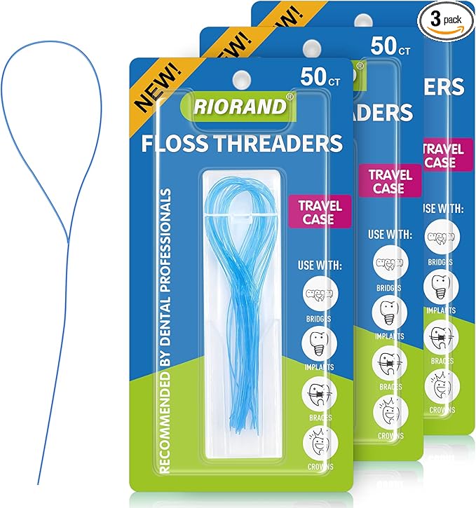 RioRand Floss Threaders,Essential Tool for Maintaining Oral Health with Braces, Bridges, and Implants 150 Count (Pack of 3)