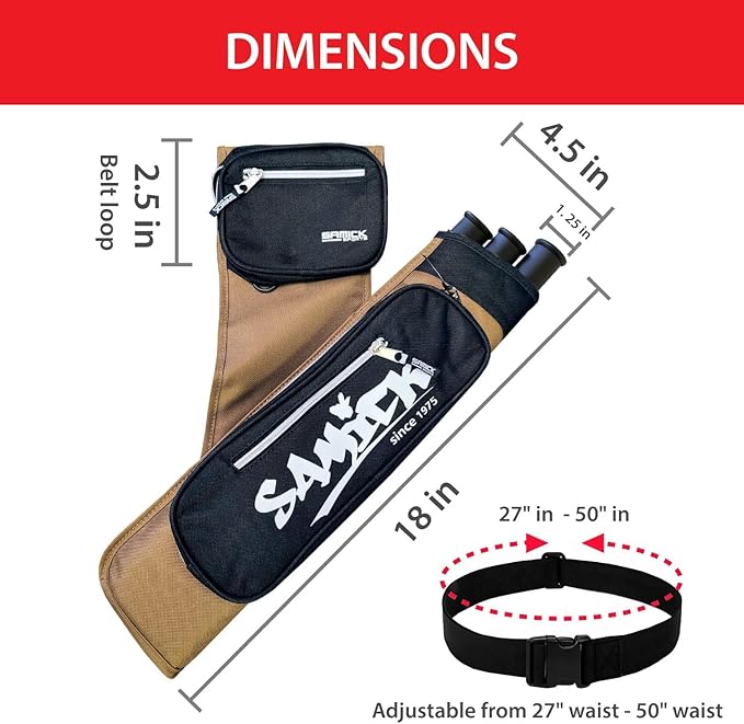 Archery Arrow Quiver - Adjustable Waist Hanged Quiver with 3 Removable Tubes & Pockets for Archery Arrows Case & Equipment - Ideal for Hunting & Target Practice - Right Handed Only