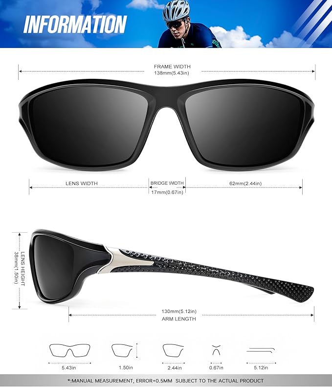 KALIYADI Polarized Sunglasses-Men Sports Sunglassses: Mens Sunglasses with UV Protection for Fishing Driving Cycling Running