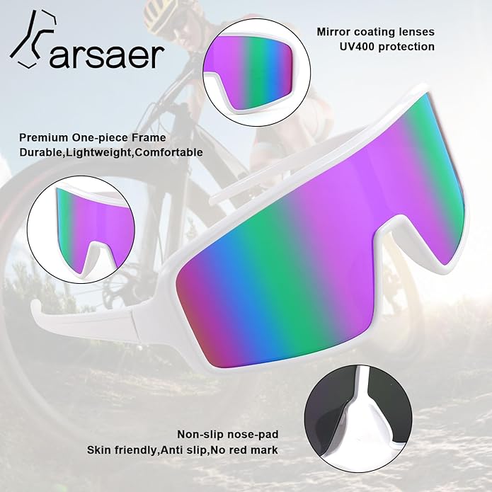 Karsaer Vision Sports Sunglasses Cycling Glasses Baseball Softball Sunglasses Unisex for Adult Youth Kids Boys Girls 8-16