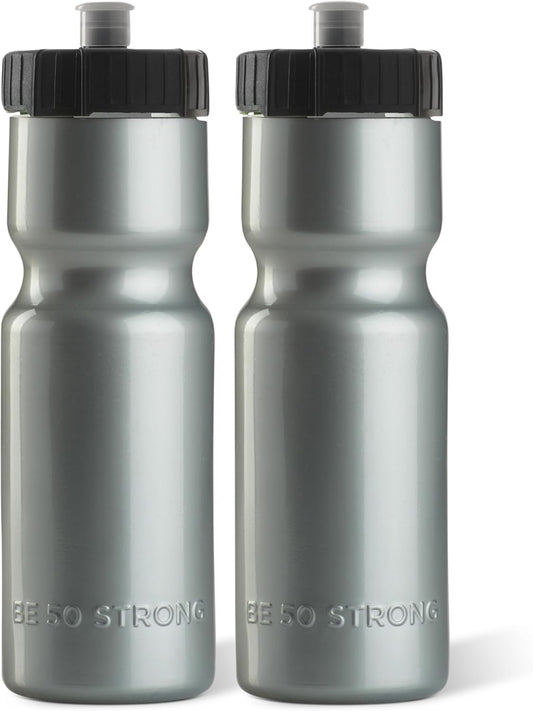 50 Strong Sports Water Bottles – Reusable 22 oz BPA-Free Plastic Bottles with Pull Top Cap – Made in USA – Top Rack Dishwasher Safe – Fits Most Bike Cages Brand