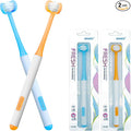3 Sided Autism Toothbrush 360° Oral Teeth Cleaning Design U-Shaped Toothbrush 2 PCS Adult Soft Bristles Soft and Gentle for Complete Tooth and Gum Care (Blue+Orange)