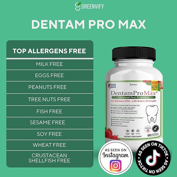 DentamPro Max for Gums and Teeth Health & Fresh Breath - 40 Billion CFU Advanced Oral Probiotics for Mouth Bad Breath, Capsule Supplement (3)