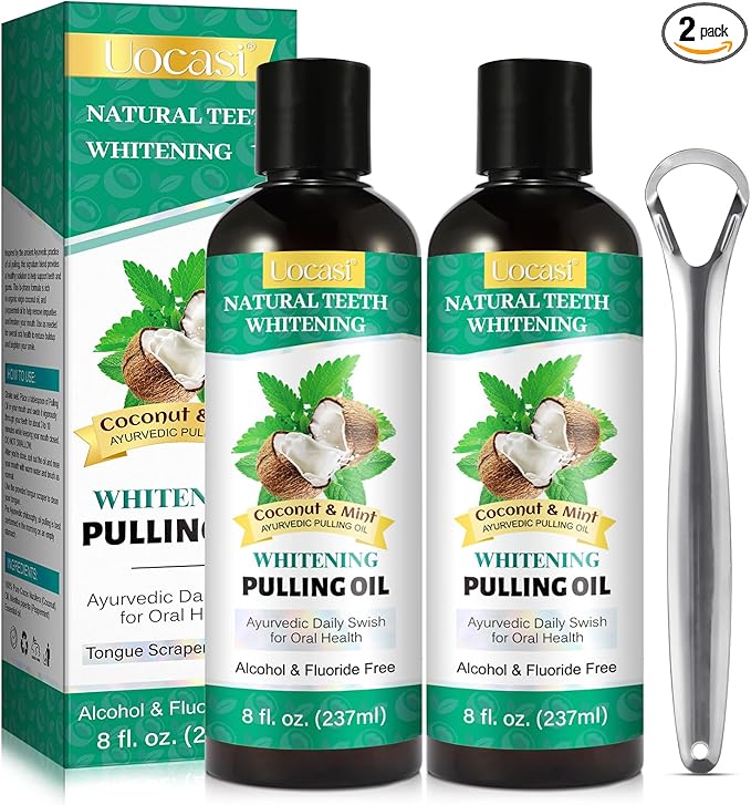 Coconut Oil Pulling for Teeth - 2 Pack, Coconut Oil Mouthwash, Natural Oral Care, Fights Bad Breath, Mouthwash Alcohol Free, Dye Free, PH Balanced, Mint Flavor, 16 Oz