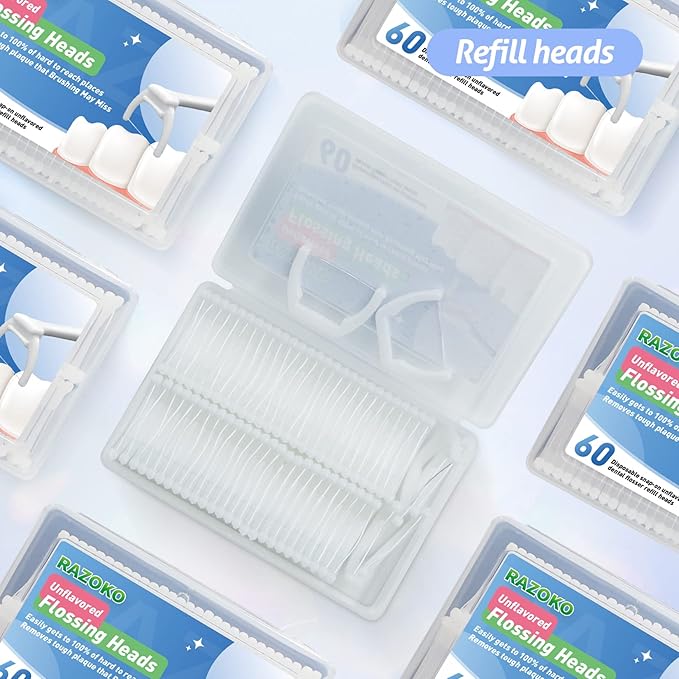 RAZOKO Disposable Snap-On Flosser Refill Heads 180 Count Fits for RAZOKO Dental Floss Handle