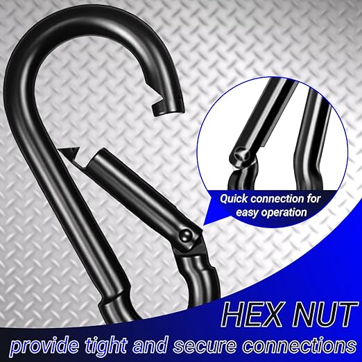 30 Pcs 3" Heavy Duty Spring Snap Hook Carabiners, M8 5/16" Galvanized Steel Black Carabiner Clip, Quick Link Keychain for Hammock Swing Set Outdoor Travel Camping Fishing Hiking
