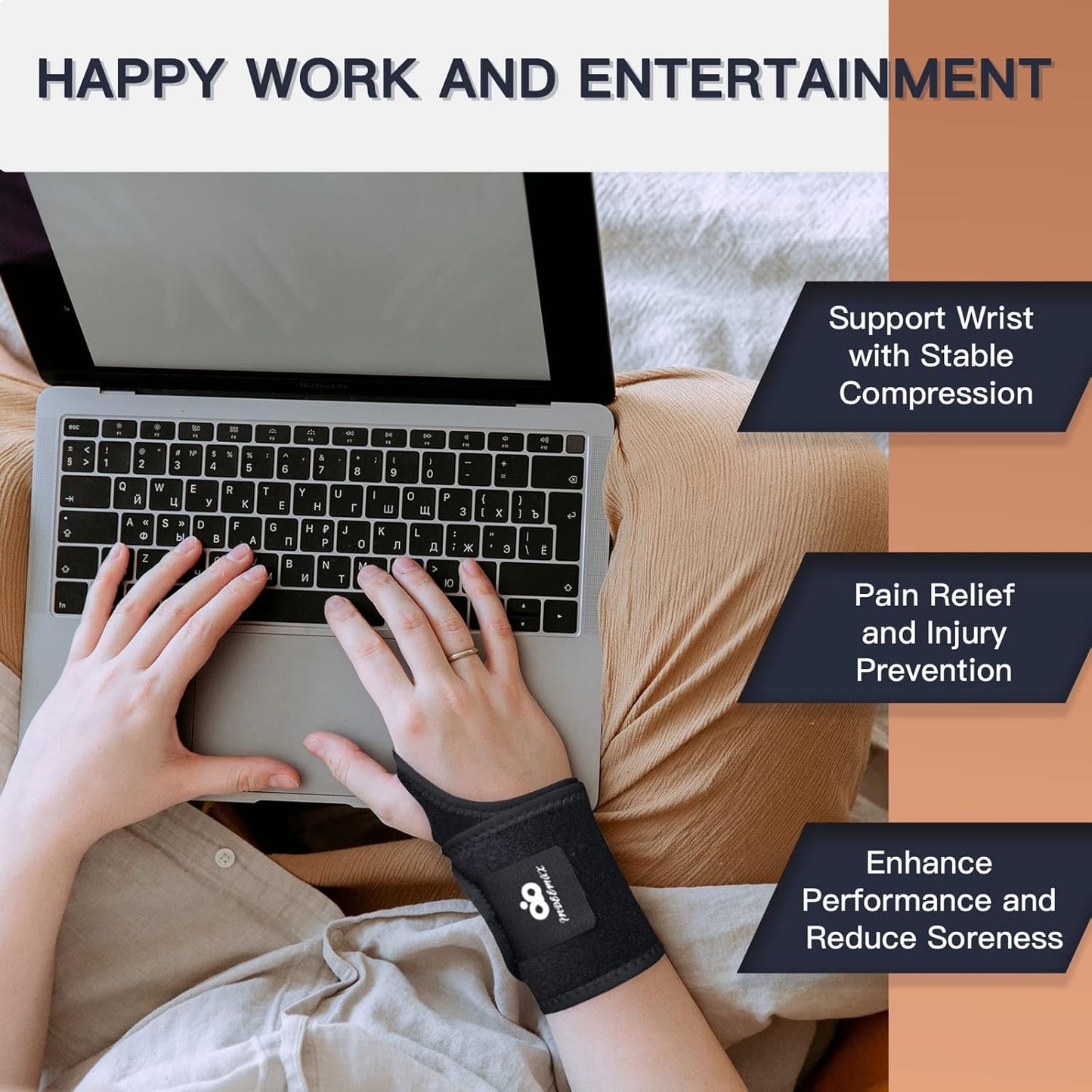 INDEEMAX 2 Pack Copper Wrist Brace Support for Carpal Tunnel, Pain Relief, Arthritis, Tendonitis, Adjustable Wrist Braces Compression Wraps Both Hands, Fit for Men and Women, Black